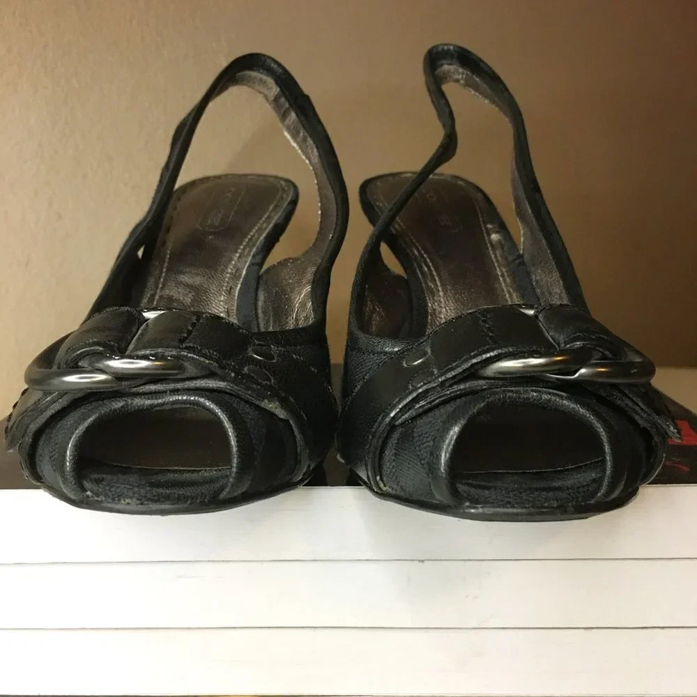 COACH "Diane" Logo'd Canvas & Leather Sling Back Heels 🐴 - Picture 4 of 15